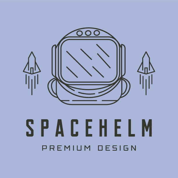 矢量线艺术宇航员头部符号与火箭插图设计图片下载