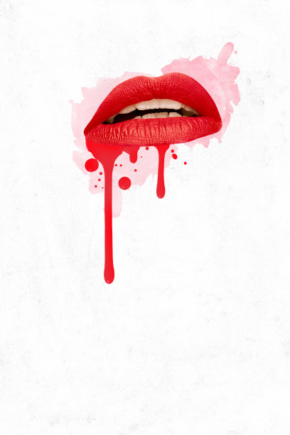海报。当代艺术拼贴。美丽丰满的女人的嘴唇和滴落的红色颜料诉说着爱和激情。广告、文字的复制空间。图片下载