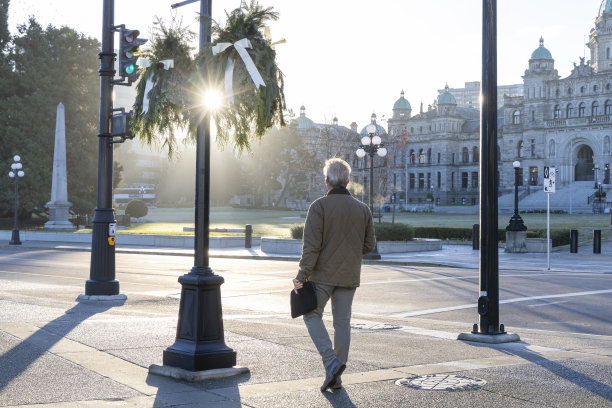 成熟的男人在圣诞节探索城市图片下载