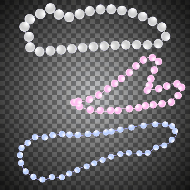 有三条珍珠项链——白色、粉红色和蓝色的珍珠图片下载