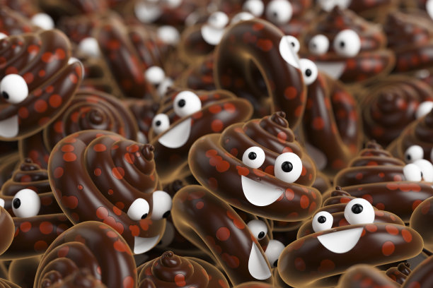 一大群表情符号，以欢快的SHIT的形式出现。三维渲染图图片下载