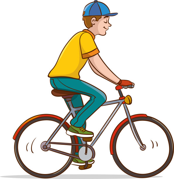 一个人骑着自行车，孤立在白色的背景上。矢量插图在卡通风格。图片下载