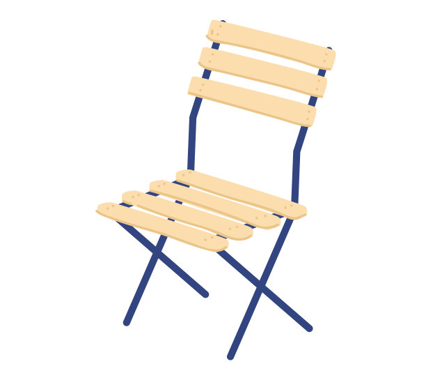可折叠的木椅与蓝色框架隔离在白色。便携式座椅家具设计，节省空间的概念矢量插图图片下载