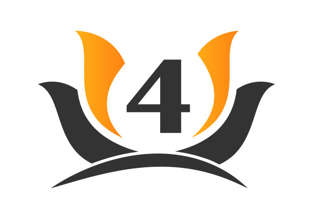 字母4标志与莲花设计符号矢量模板。图片下载