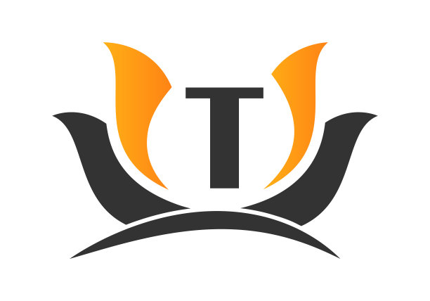 字母T标志与莲花设计符号向量模板。图片下载