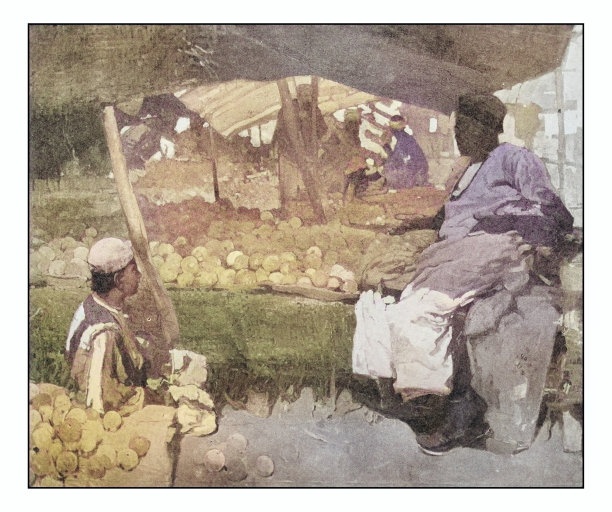 古董画照片:橙色小贩图片下载