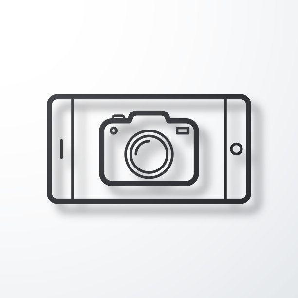 带摄像头的智能手机。线图标与阴影在白色背景图片下载