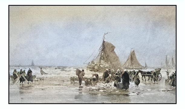 古色古香的绘画照片:岸边的人图片下载