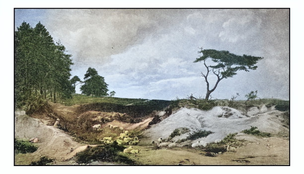 古色古香的绘画照片:山牧场图片下载