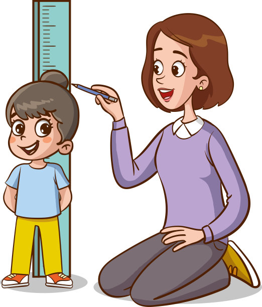 矢量插图的孩子测量身高与妈妈图片下载