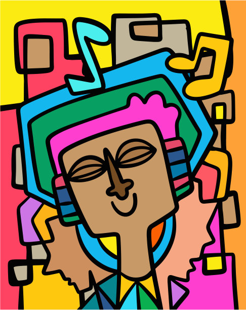 一群男孩听音乐抽象艺术图片下载