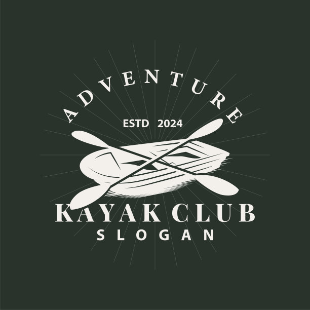 皮划艇符号独木舟桨野生冒险河设计矢量插图复古风格图片下载
