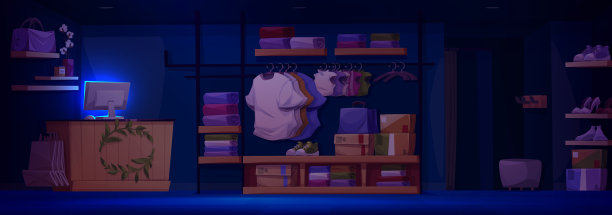 夜间零售时装店矢量插图图片下载