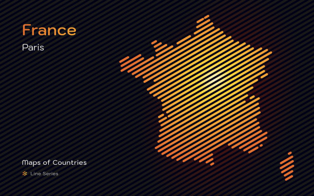法国地图，以线的形式显示首都巴黎。风格化的简单矢量地图。图片下载