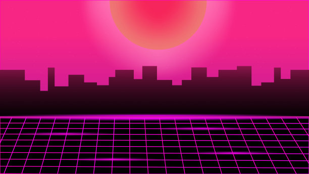 复古的未来主义未来主义80模板霓虹灯网格与城市景观图片下载