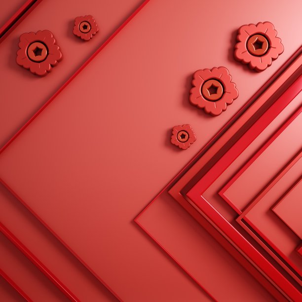 中国新年背景。3 d演示。3 d渲染。红色设计图片下载