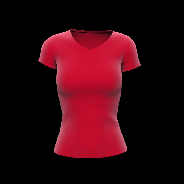 黑色背景上的红色女子t恤。创造性的布局。模型和空间的文字和标志公司。经营理念。图片下载