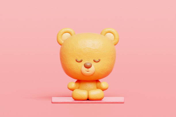 3D萌熊冥想瑜伽，卡通动物角色，3D渲染。图片下载