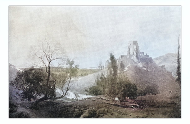 古董绘画照片:风景图片下载