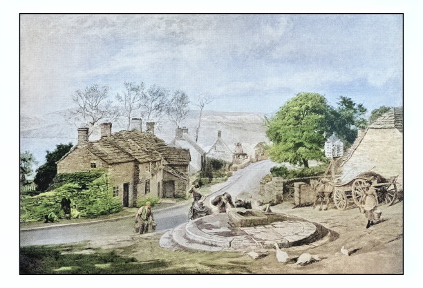 古色古香的绘画照片:小镇图片下载