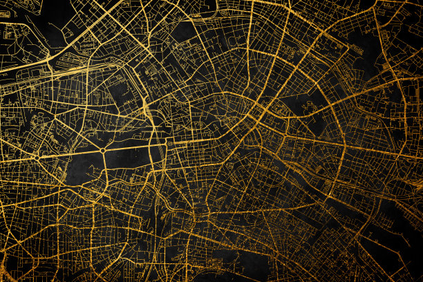 汉堡德国城市地图风格金，汉堡城市地图海报墙艺术家居装饰，城市黄金地图。图片下载