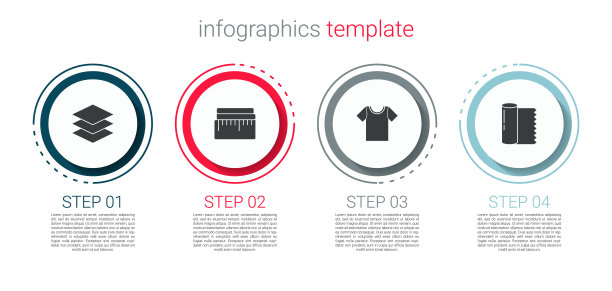 集层服装纺织品，卷尺，t恤和纺织面料卷。业务信息图表模板。向量图片下载