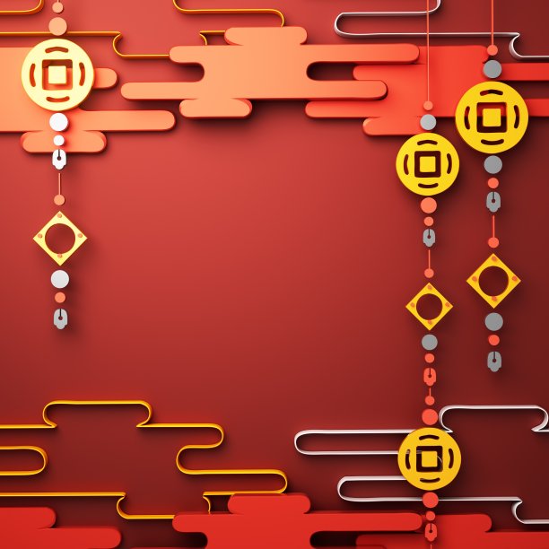 中国新年背景。3 d演示。3 d渲染。红色设计。图片下载