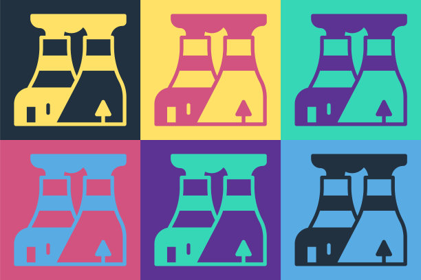 核电站图标孤立的彩色背景。能源工业概念。向量图片下载