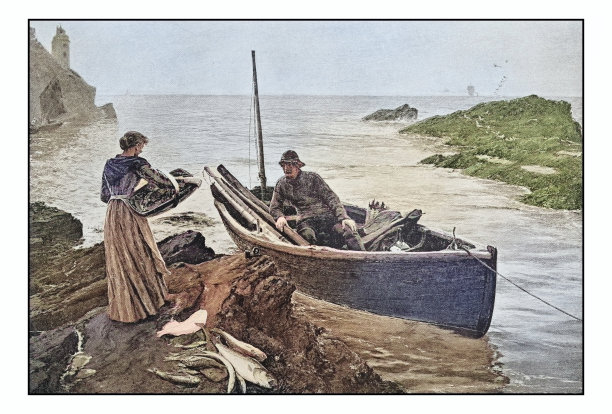 古董绘画照片:渔夫的妻子图片下载