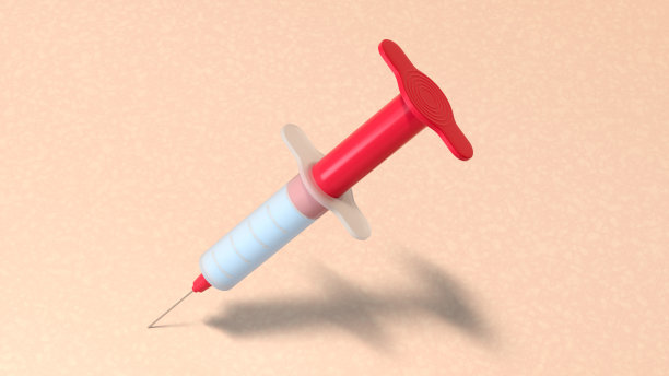 皮肤背景上的全注射注射器。卡通极简主义风格。药的概念。图片下载