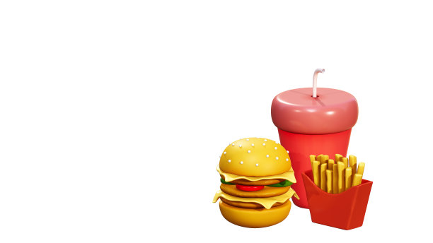 汉堡、炸薯条和饮料的3D渲染图片下载