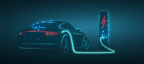 电动汽车。电动汽车连接到充电站。环保动力，电动汽车充电器图片下载