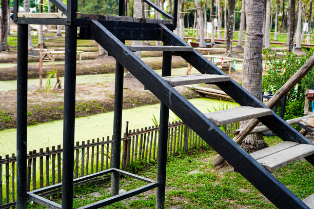 图为泰国清迈椰林公共森林的钢楼梯，为游客提供高视角。图片下载