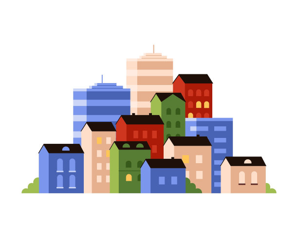 城市景观，不同颜色的建筑和摩天大楼图片下载