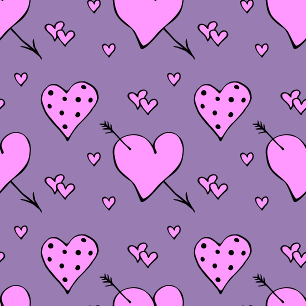 手绘爱心箭头矢量无缝图案（情人节）图片下载