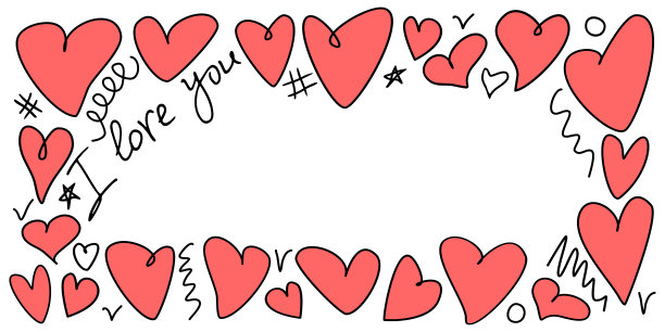 手绘红色心形边框矢量素材，适用于情人节浪漫设计图片下载