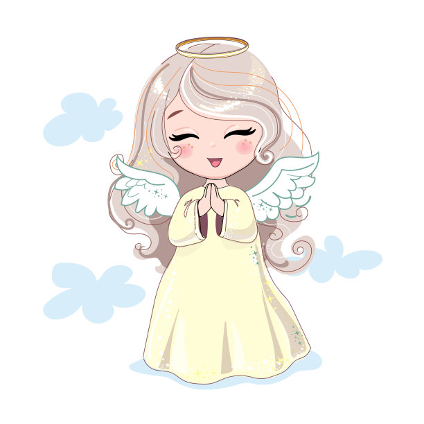 可爱的卡通小天使女孩。圣诞节的时间。矢量插图t恤印花图片下载