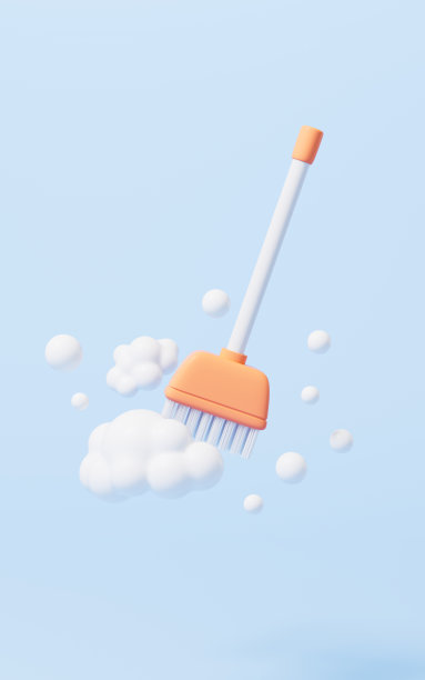 漫画扫帚孤立在蓝色背景，3d渲染。图片下载