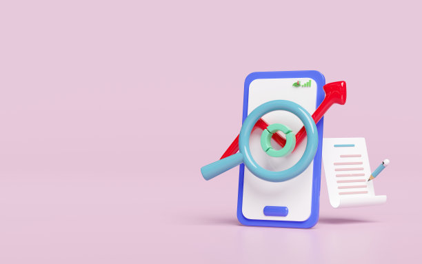 3d图表图表与放大镜，手机，智能手机，清单隔离在粉红色的背景。分析企业财务数据，企业战略概念，3d插图渲染图片下载