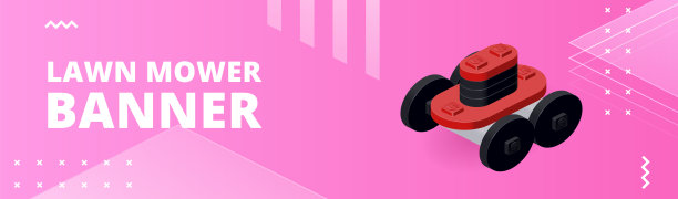 横幅与机器人割草机印刷和设计。矢量插图。图片下载
