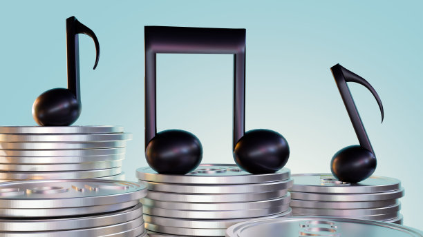 3d渲染音符上的一堆硬币的顶部图片下载