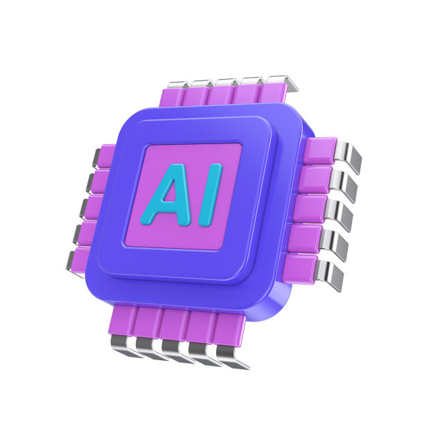 卡通AI驱动的微芯片CPU处理器Web图标。3d渲染图片下载