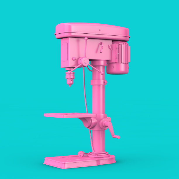 粉红色立式钻床钻床压力机在双色风格。3d渲染图片下载