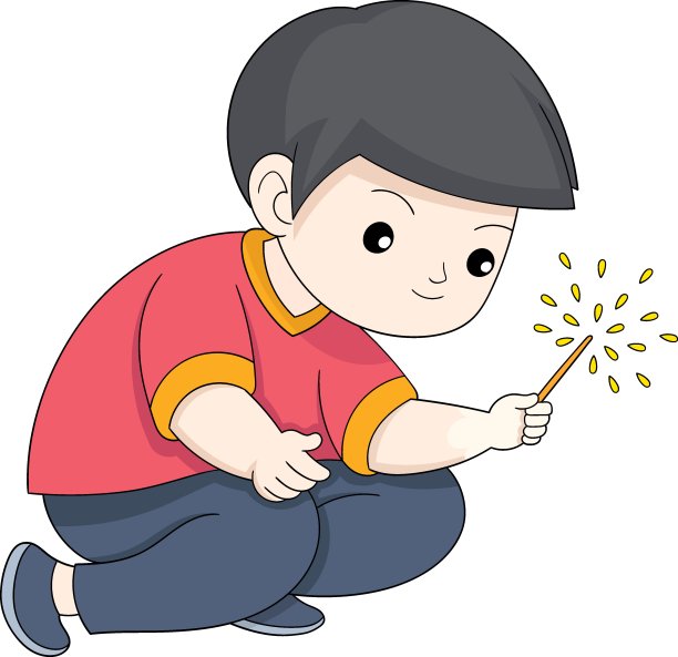 中国新年庆祝活动的插图，男孩玩烟花图片下载