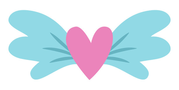 矢量粉红色的心与蓝色的翅膀图标。圣瓦伦丁或独角兽的概念。可爱的爱情插图孤立在白色的背景图片下载