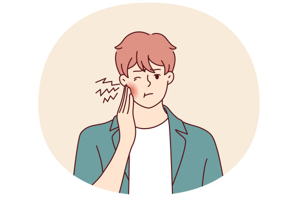 由于牙龈神经发炎，牙齿疼痛，经常把手放在红红的脸颊上。矢量图图片下载