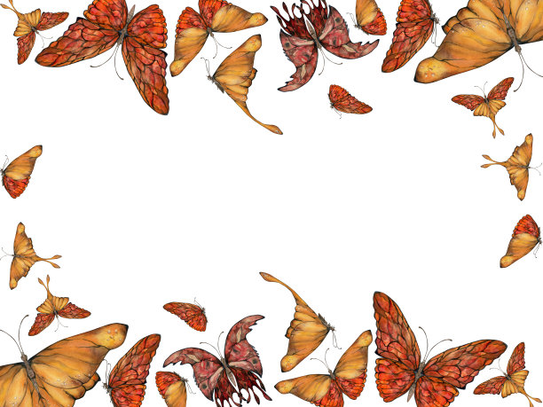 手绘水彩插画蝴蝶仙女翅膀宝石水晶虫蛾。琥珀石榴石，太阳石玛瑙红宝石。水平框架孤立在白色背景。设计印刷，商店，婚礼，生日图片下载