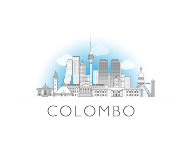 科伦坡，斯里兰卡城市景观线艺术风格矢量插图图片下载