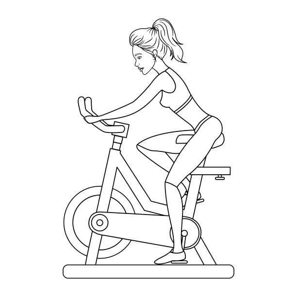 一名年轻女子骑着健身车上色。健康的生活方式。矢量插图。运动及健身图片下载