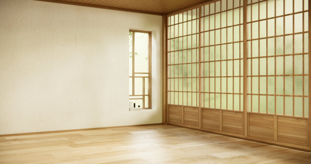 室内，空房间和榻榻米地板房间现代风格。图片下载